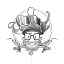 A squid wearing a chef's hat and holding a plate of tacinelli pasta tattoo design idea