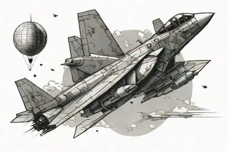 f14 tomcat fighter jet plane flying in the sky tattoo design idea