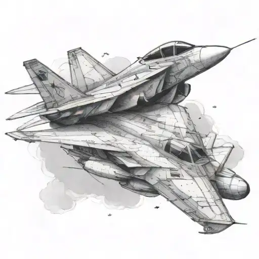 f14 tomcat fighter jet plane flying in the sky tattoo design idea