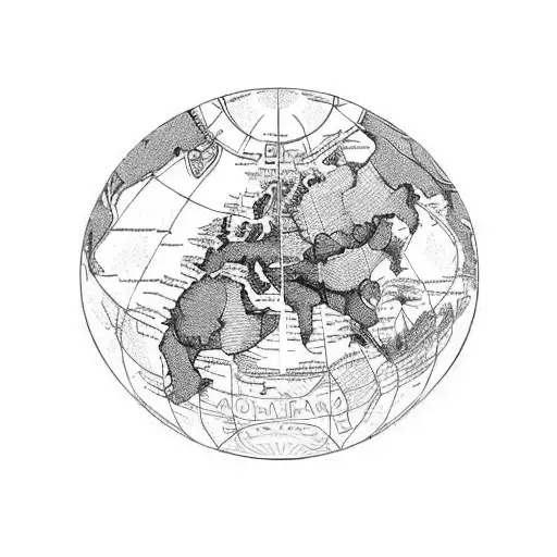 A map of Europe and Australia intertwined with elements of heavy metal music tattoo design idea