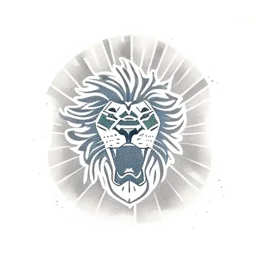 A lion wearing an Ultra t-shirt, waving a Sporting Clube Portugal flag at a stadium tattoo design idea