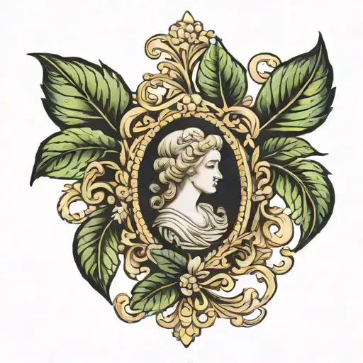 cameo with leaf frame  tattoo design idea