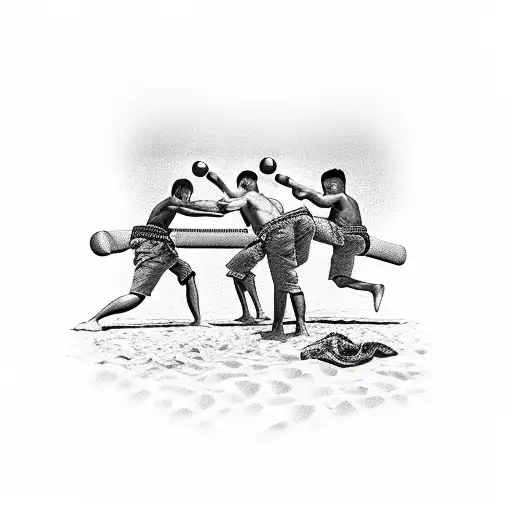 A beach scene with kickboxers training in the sand tattoo design idea