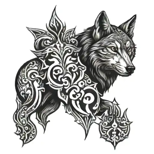 fluer-de-lis with spartan face and wolf face tattoo design idea