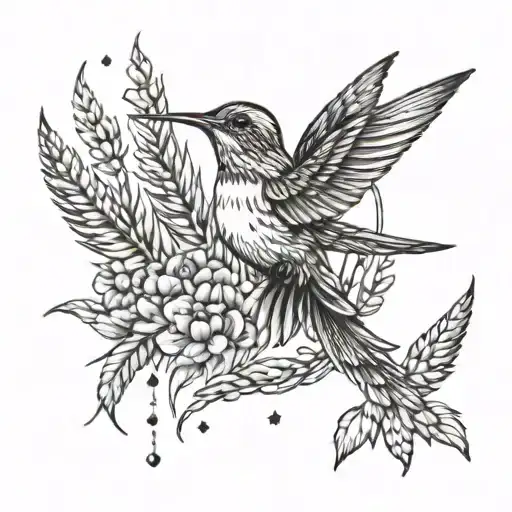 flying hummingbird, a stalk of wheat and the constellation Leo tattoo design idea