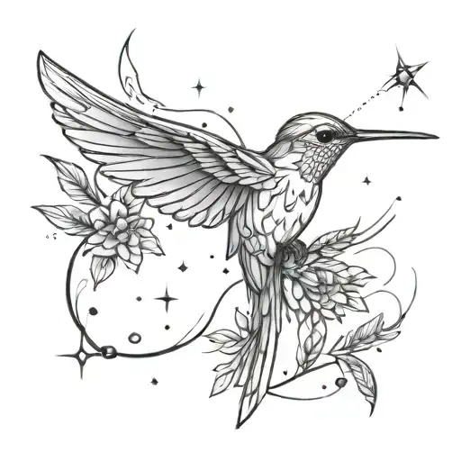 flying hummingbird, a stalk of wheat and the constellation Leo tattoo design idea