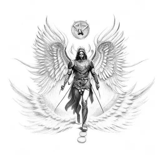 archangel Michael with wings spread out  tattoo design idea