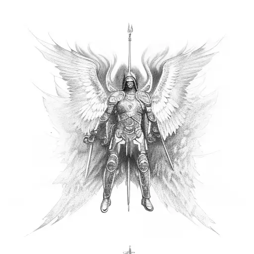archangel Michael with wings spread out flying  tattoo design idea