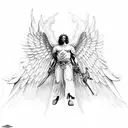 archangel Michael with wings spread out floating tattoo design idea