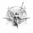 archangel Michael with wings spread out floating tattoo design idea