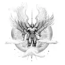 archangel Michael with wings spread out floating tattoo design idea