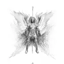archangel Michael with wings spread out flying  tattoo design idea