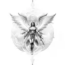 archangel Michael with wings spread out flying  tattoo design idea
