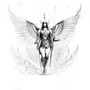 archangel Michael with wings spread out flying  tattoo design idea