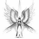 archangel Michael with wings spread out flying  tattoo design idea