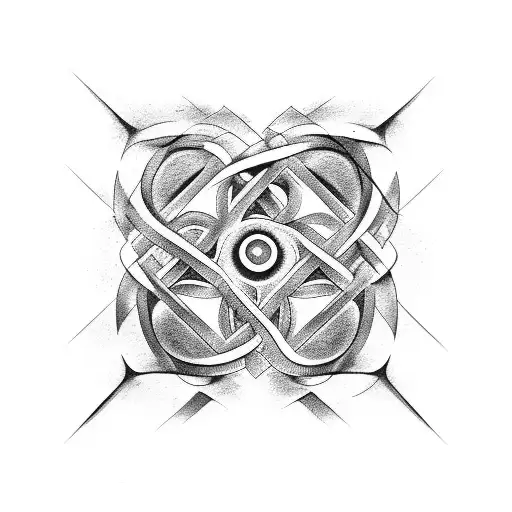 An abstract representation of neosigilism symbols intertwined with car parts tattoo design idea