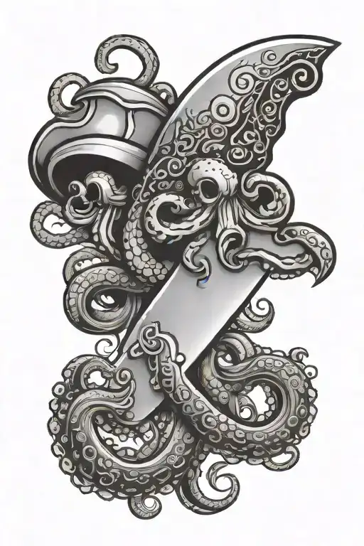 a chef's knife with an octopus on it  tattoo design idea