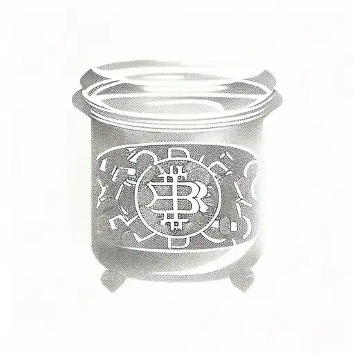 Glass jar with the inscription crypto in which the coins tattoo design idea