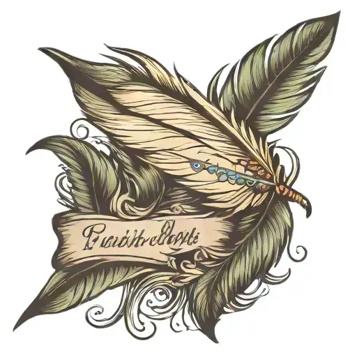 feather with name in it birds flying away  tattoo design idea