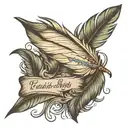 feather with name in it birds flying away  tattoo design idea