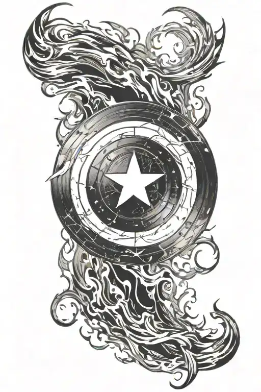 captain america shield with flames around it tattoo design idea