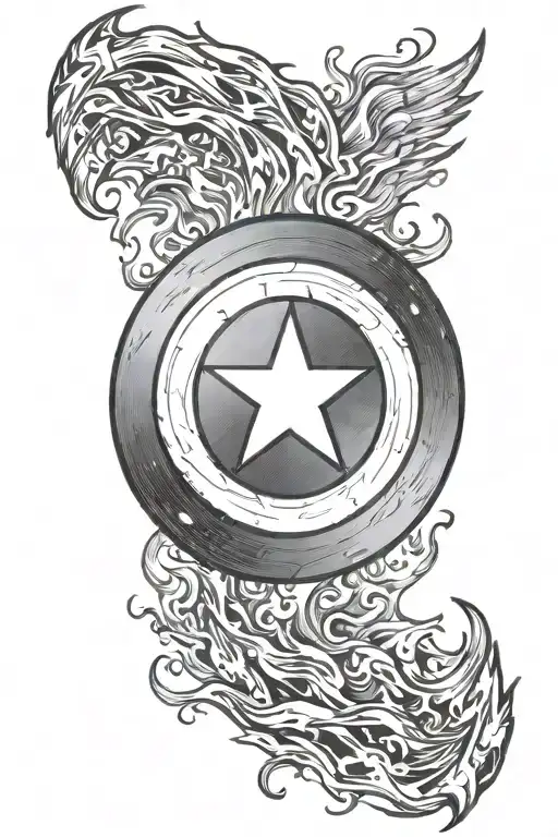 captain america shield with flames around it tattoo design idea