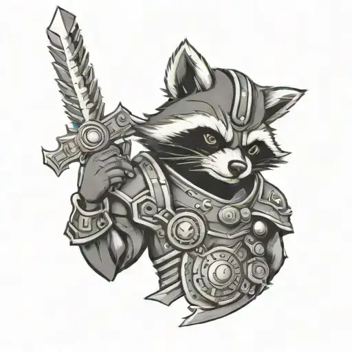 mechanical racoon warrior tattoo design idea