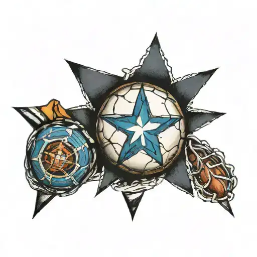 black and blue nautical star with football texture and stitching  tattoo design idea