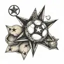 black and blue nautical star with football texture and stitching  tattoo design idea