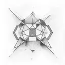 multiple small geometric simple linework tattoos that make a larger piece tattoo design idea