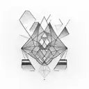 multiple small geometric simple linework tattoos that make a larger piece tattoo design idea