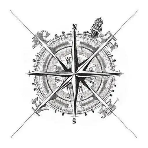 map treasure plane compass tattoo design idea