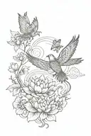 phoenix, butterflies, lotus, cloud background tattoo design idea