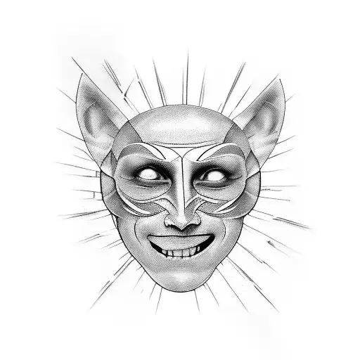 a bandaged face except for the eyes, scars from cuts on the eyes and on the bald head, a crookedly drawn smile on the ba tattoo design idea