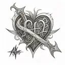 heartbeat with the name Artanis written in cursive, with EST II.XVIII.MMVIII underneath tattoo design idea