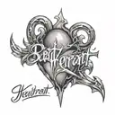 heartbeat with the name Artanis written in cursive, with EST II.XVIII.MMVIII underneath tattoo design idea