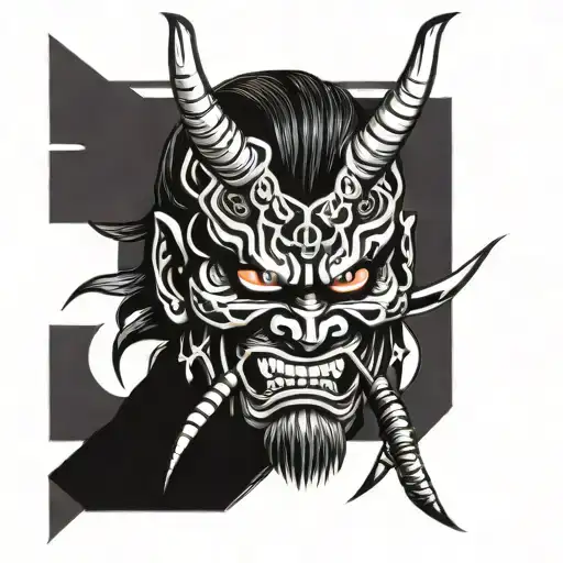 samurai oni demon mask tattoo design idea