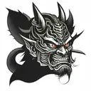 samurai oni demon mask tattoo design idea