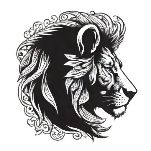 half lion half lamb head profile holding tattoo design idea