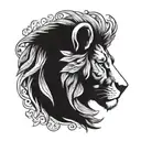 half lion half lamb head profile holding tattoo design idea