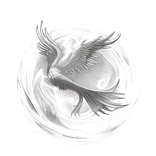 phoenix rising with female in ashes tattoo design idea