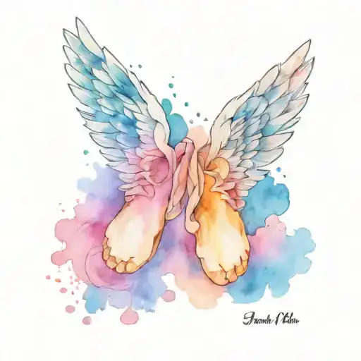 angel wings, baby foot print, memorial tattoo, name Lyric tattoo design idea