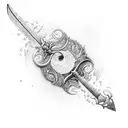 A hauntingly beautiful sword engulfed in swirling shadows tattoo design idea