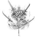 A hauntingly beautiful sword engulfed in swirling shadows tattoo design idea