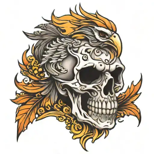 phoenix skull tattoo design idea