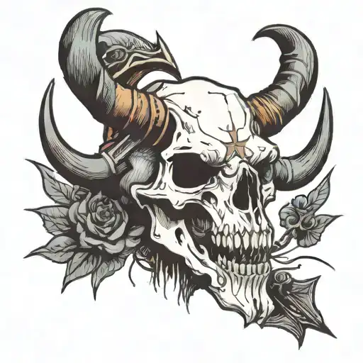 Bull skull with arrow going from the top down, and a cross hanging from the right horn  tattoo design idea