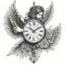 Tattoo for a medic, depicting a clock, a scalpel in a gloved hand, and angel wings. tattoo design idea
