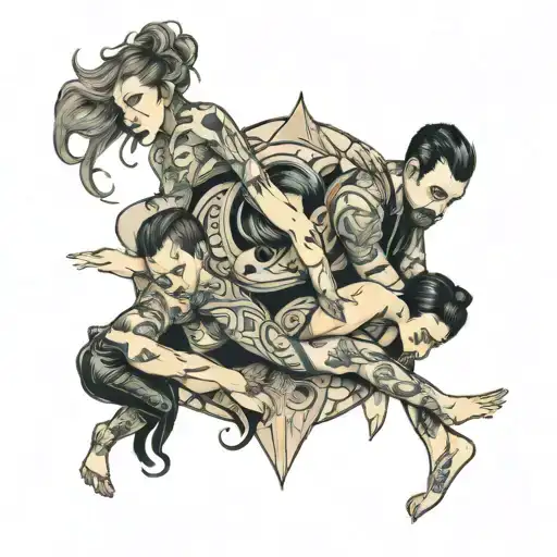 four people contorting  tattoo design idea