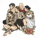 four people sitting  tattoo design idea