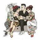 four people sitting  tattoo design idea